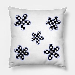 Abstract Checkerboard Flowers - Periwinkle Blue Pillow