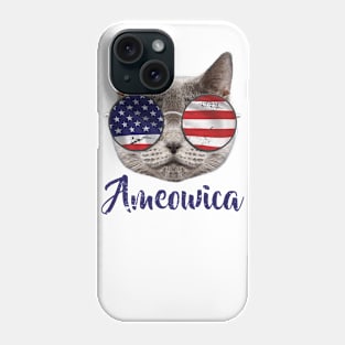 Ameowica America USA Cat Sunglasses text blue Phone Case