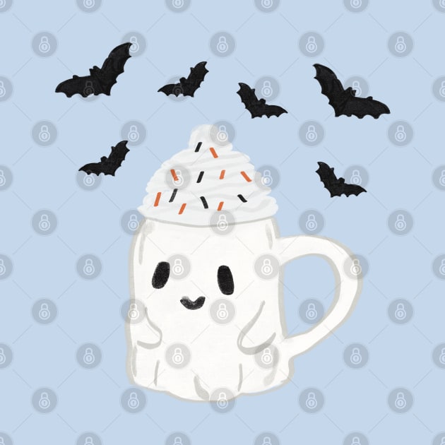 Cute ghost art, spooky cute ghost mug drawing by FreckledBliss