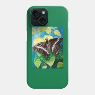 Turquoise and black butterfly watercolour painting Phone Case