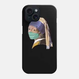 girl with pearl earring and facemask - vermeer style illustration Phone Case