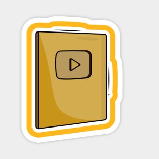 Gold color you tube play button award sticker design vector illustration. Victory object icon concept. Play button logo symbol icon. Magnet