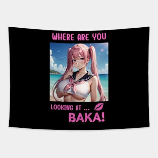 Where Are You Looking At BAKA Anime Girl Tapestry