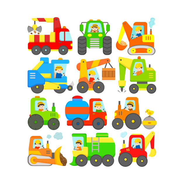 Diggers and Tractors Farm and Construction Vehicles by samshirts