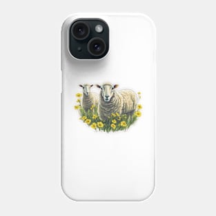 sheep in a field of flowers Phone Case