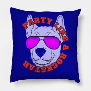 Party Like a Rockstar Dog Synthwave Retro Pillow