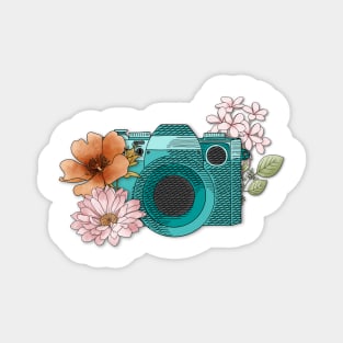 Retro Camera Ink Illustration // Floral Illustration Magnet