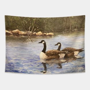 Duck Pond Oil on Canvas Tapestry