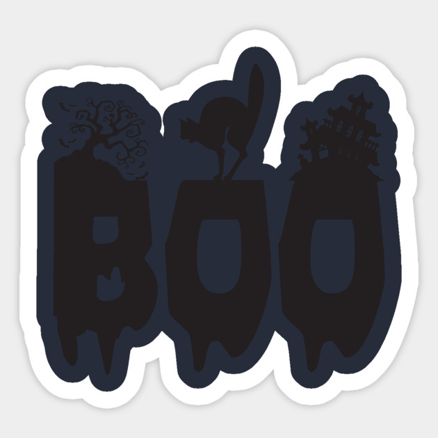 Funny Boo Halloween Scary Costume Black Cat With Scary House Gift Boo Halloween Sticker Teepublic Uk