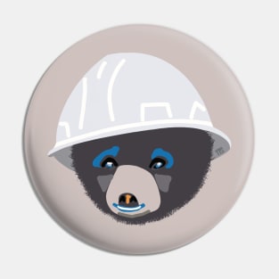 Bear Cub in a White Hard Hat  Funny Foreman Construction Humor Pin