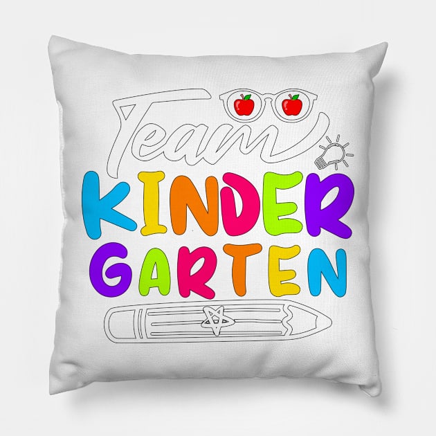 Team Kindergarten Boys Teacher Back To School Kinder Crew T-Shirt Pillow by drag is art