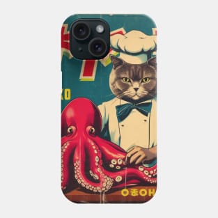 Vintage Cat Chef Cooking Giant Octopus Phone Case