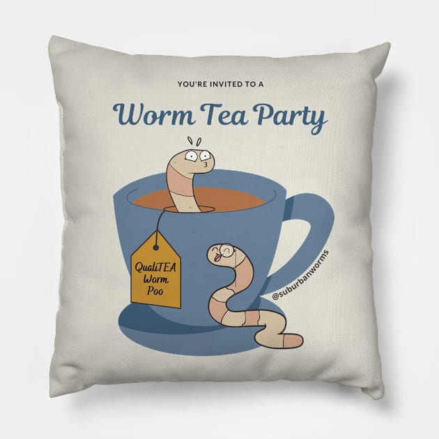 Worm Tea Party Pillow by Suburban Worms 