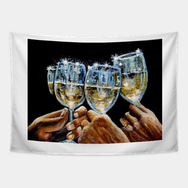 WHITE WINE CHEERS Tapestry by MackenzieTar