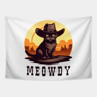 Funny Cat Cowboy Cowgirl Meow Howdy Meowdy Tapestry