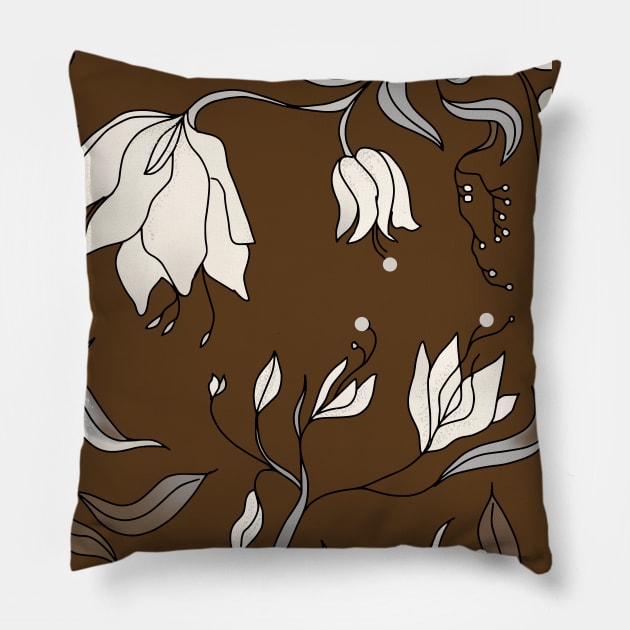 Brown with white floral design Pillow by jen28