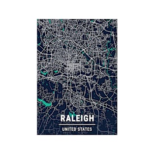 Raleigh Blue Dark Color City Map T-Shirt