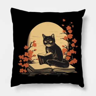 Floral Black Cat And Book Catshirt Pillow