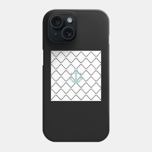 Abstract geometric pattern - black and white - blue anchor Phone Case