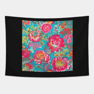 Hot Pink and Teal Colorful Floral, Happy Cheerful Floral Tapestry