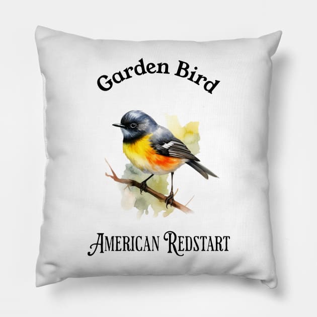 Garden Bird American RedStart Pillow by DavidBriotArt