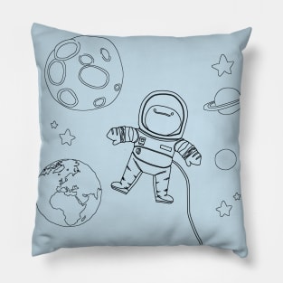 Lil' Cartoon Spaceman Chibi Astronaut Lineart Pillow