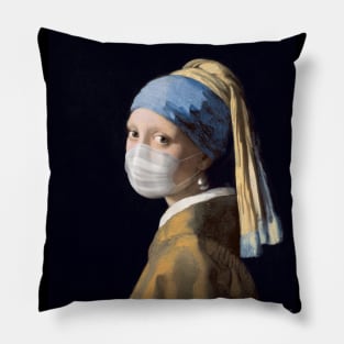 Famous Painting Girl with a Pearl Earring Wearing Mask Pillow