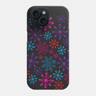 SNOWFLAKES Christmas Xmas Winter Holidays in Non-Traditional Fuchsia Pink Purple Blue Red on Black - UnBlink Studio by Jackie Tahara Phone Case