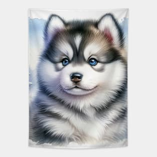 Watercolor Siberian Husky Puppies - Cute Puppy Tapestry