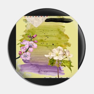 Green Tea mixed media collage Pin