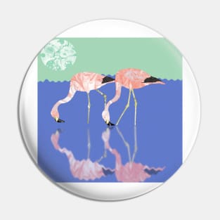 Marbled Paper Wading Flamingos Pin