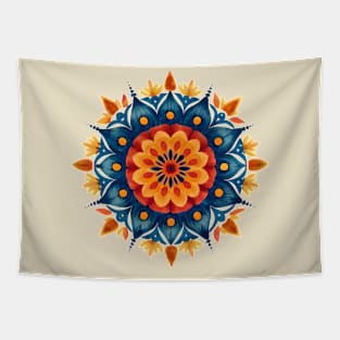 Orange and blue boho mandala pattern Tapestry