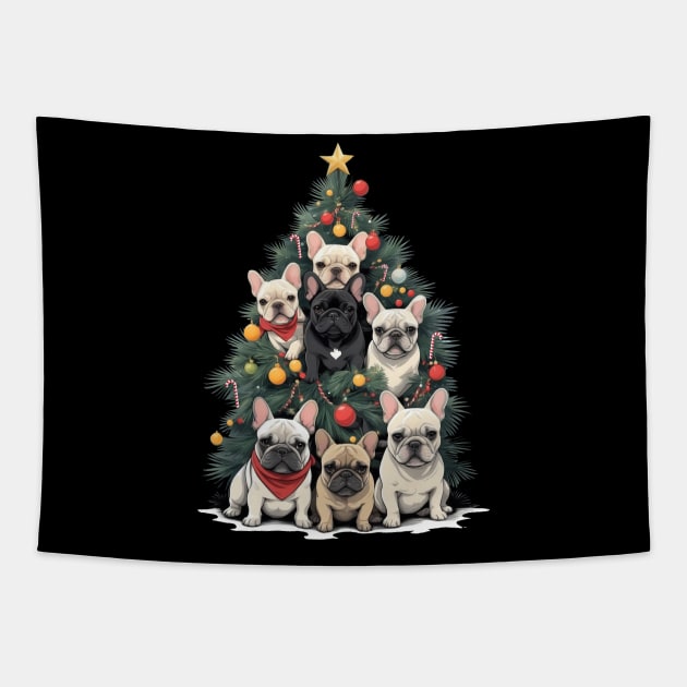 Cute French Bulldog Christmas tree, french bulldog lovers gifts and Merry Christmas Tapestry by Collagedream