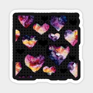 Watercolor Galaxy and Hearts on Polka Dot Background Magnet