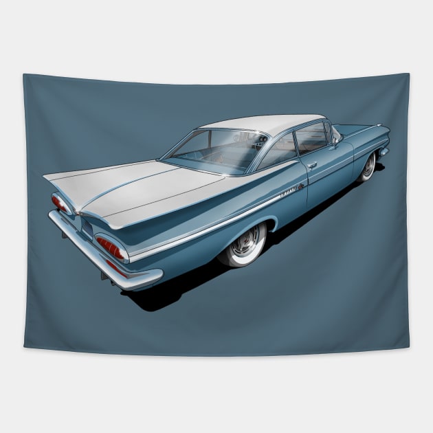 1959 Chevrolet Impala in Frost Blue and White Tapestry by candcretro