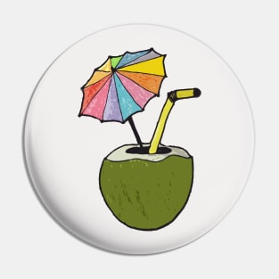 Hand drawn coconut drink with colorful umbrella drink Pin