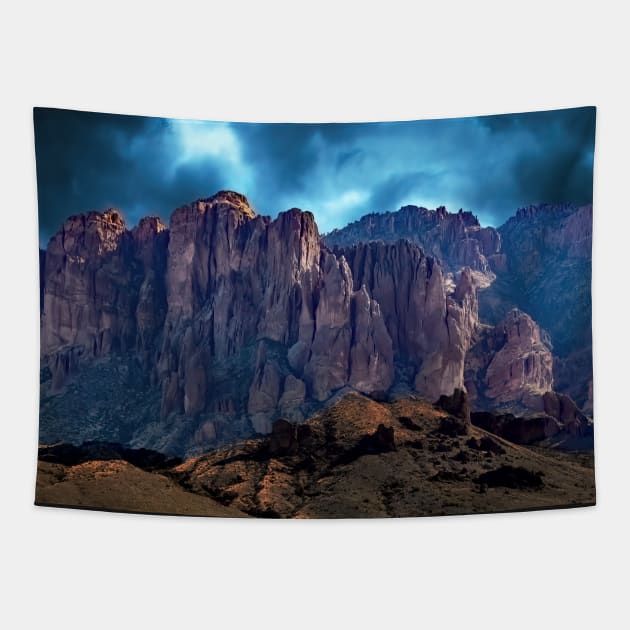 Dark Skies Over the Superstition Mountains Tapestry by LarryNaderPhoto