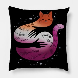 Lesbian Cat Hug LGBT Gay Pride Flag Pillow