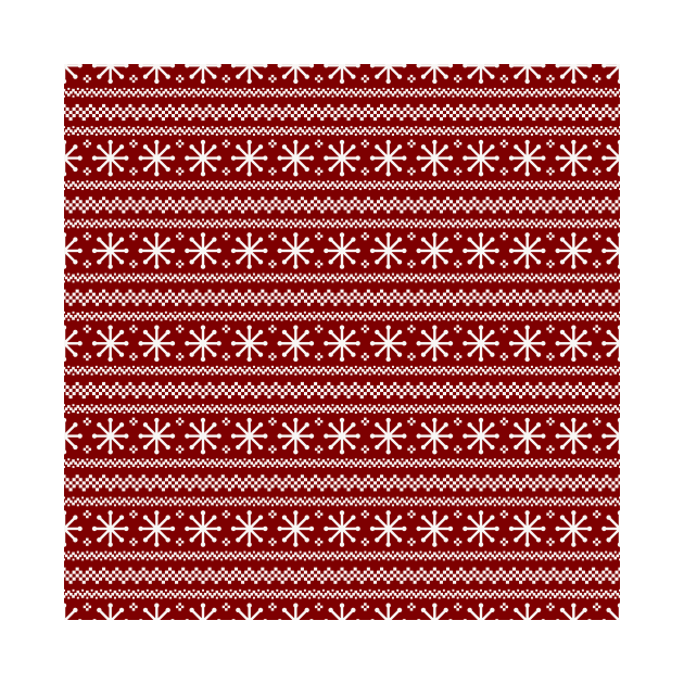 Large Dark Christmas Candy Apple Red Snowflake Stripes in White by podartist