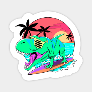 Dino surfing retro art Magnet