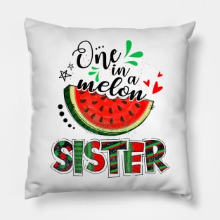 One In A Melon Sister Watermelon Family Matching Summer Pillow