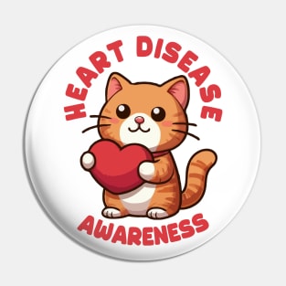 Heart Disease Awareness Cute Cat Pin