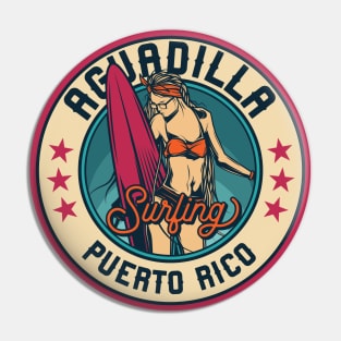 Vintage Surfing Badge for Aguadilla, Puerto Rico Pin