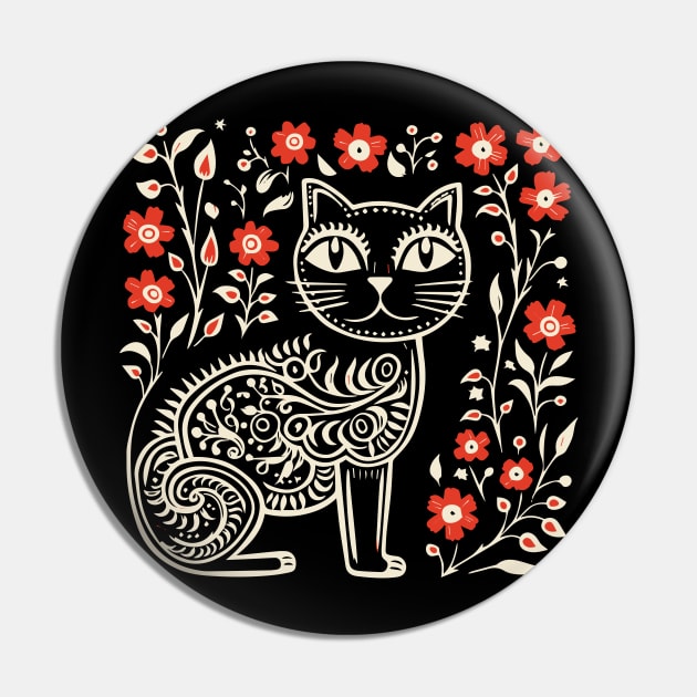 Lino Cut Cat Pin by n23tees