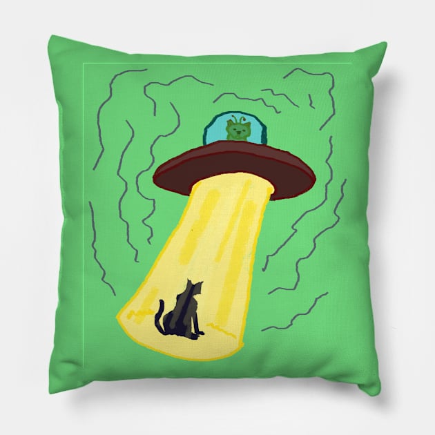 Alien cat abduction Pillow by Alien-thang