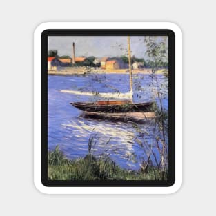 anchored boat on the seine at argenteuil - Gustave Caillebotte Magnet