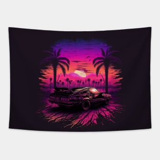 Retro Car in Synthwave Style Tapestry