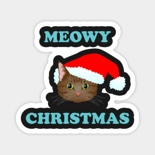 Meowy Christmas: Brown Tabby (Blue) Magnet