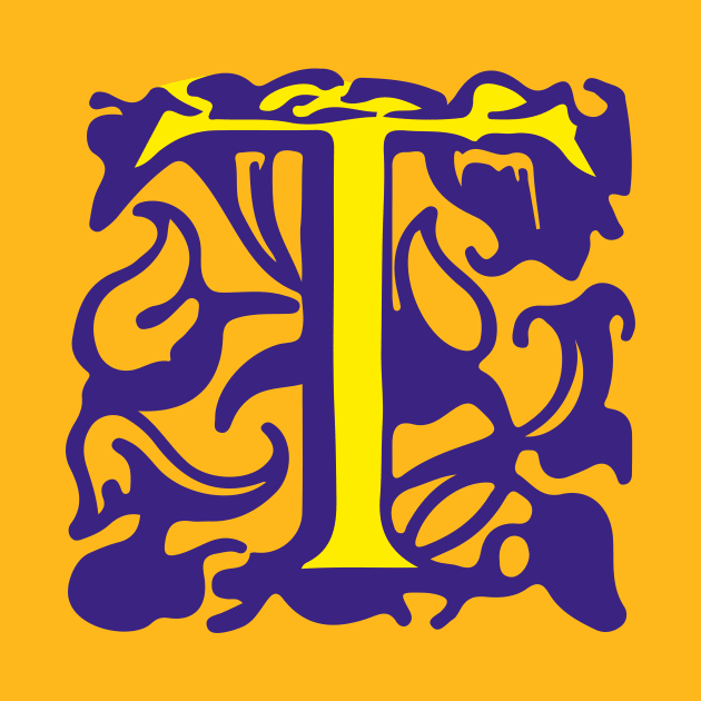 Letter T in yellow with violet ornaments by Creative Art Store