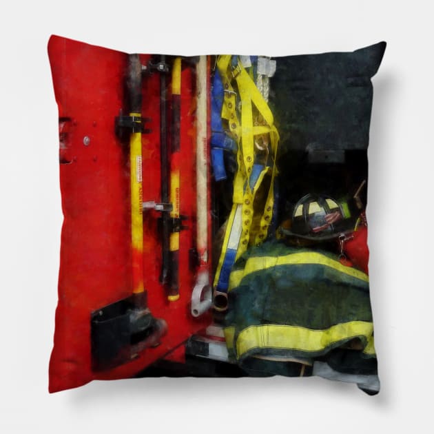 Fire Truck - Fire Truck With Fireman's Equipment Pillow by SusanSavad